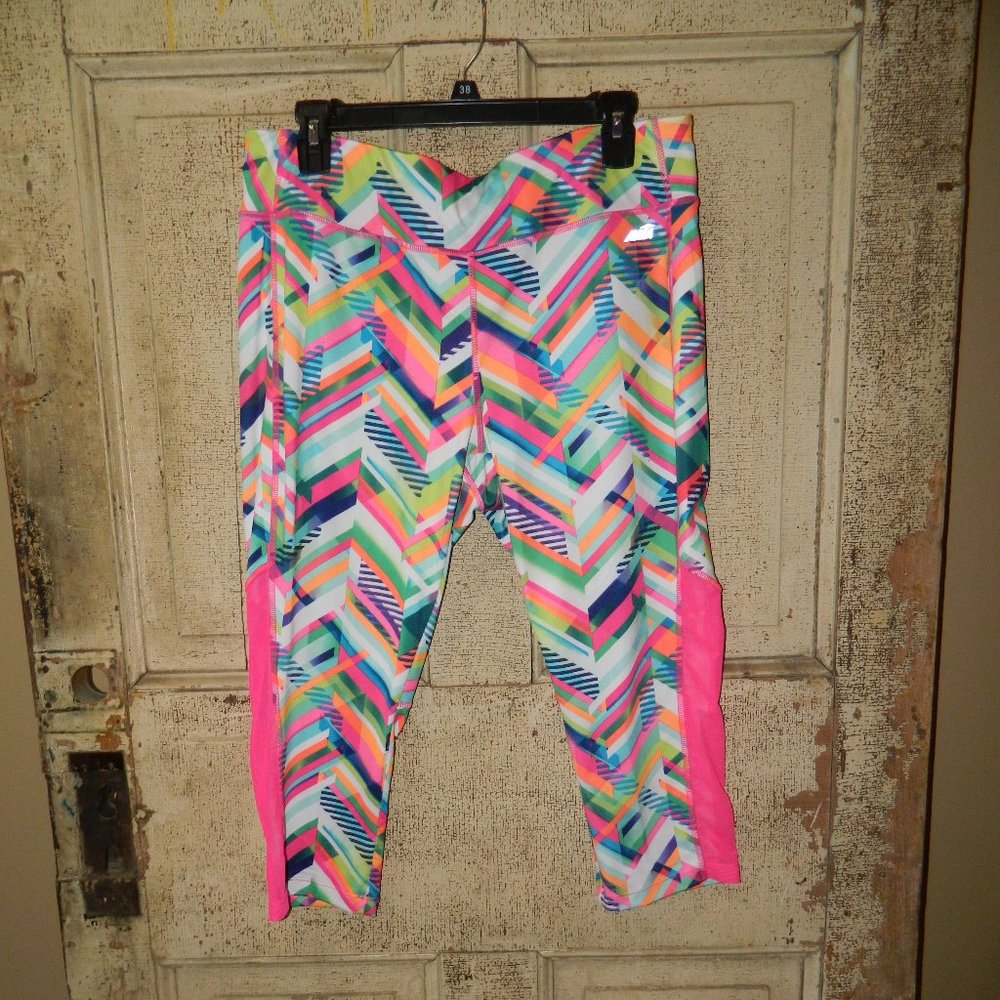 Avia Geometric Pink Cropped Mesh Leggings Size XL (S-15)